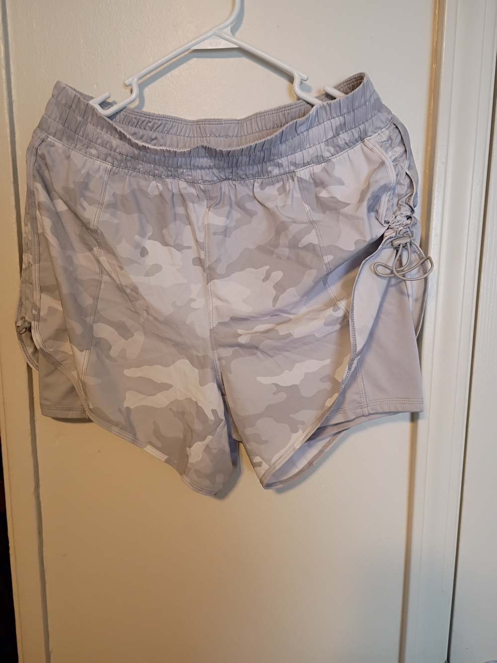 Avia Women's Light Gray Camo Athletic Shorts with Side Drawstring